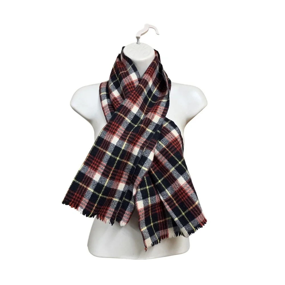 Ardmore By Isco Scarf Women One Size Black Plaid Wool Flannel Tasseled Winter